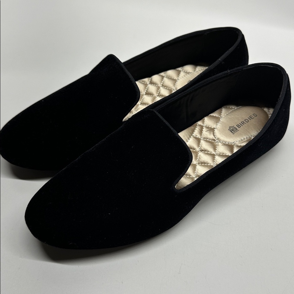 Birdies The Starling Loafers Slip On Velvet Shoes Round Toe Cushioned Black 8.5